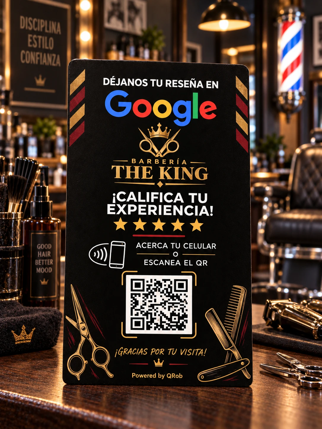 Exhibidor Inteligente QR + NFC para Barbería